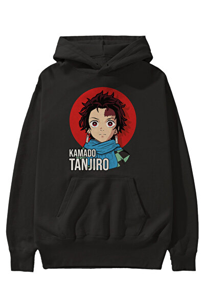 Ankhises TANJIRO KAMADO Anime Front Štampano Crna majica sa kapuljačom Oversi...