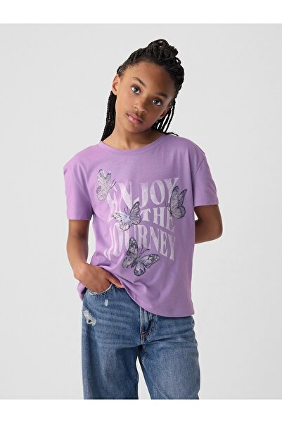 GAP Kız Çocuk Lila Pullu Sequin Grafikli T-Shirt