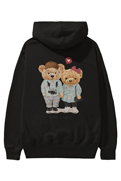 Ankhises تيدي بير لطيف زوجين الظهر مطبوعة أسود كبير الحجم مقنعين البلوز الرجا...