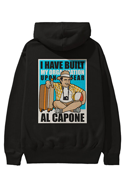 Ankhises Al Capone Holiday Back Štampano Crna Oversize kroj Sa kapuljačom Duk...