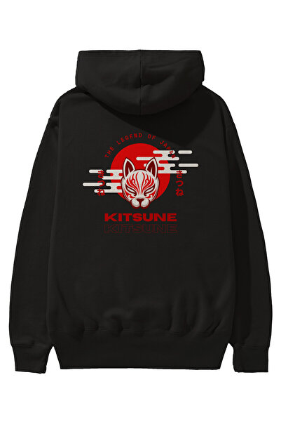 Ankhises Kitsune maska leđa Štampano crna Oversize kroj Sa kapuljačom dukseri...