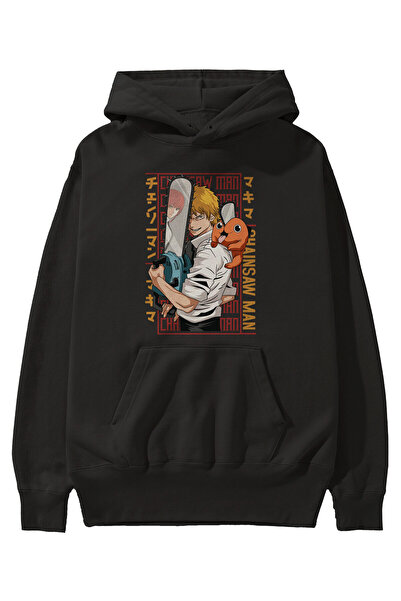 Ankhises Аніме-худі з принтом Chainsaw DENJI, чорний, оверсайз, з капюшоном, ...