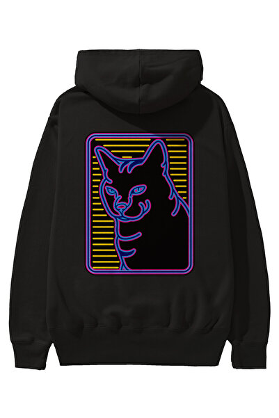 Ankhises Neon Cat Back Štampano Crna Oversize kroj Sa kapuljačom Dukserica Mu...