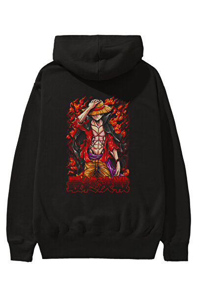 Ankhises MONKEY D. LUFFY (3) Anime Back Štampano Crna Oversize kroj Sa kapulj...