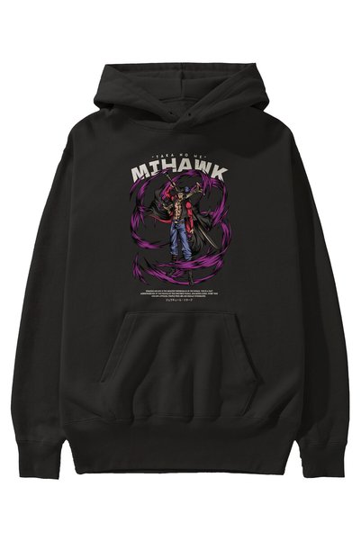 Ankhises Mihawk Anime Front Štampano Crna majica sa kapuljačom Oversize kroj ...