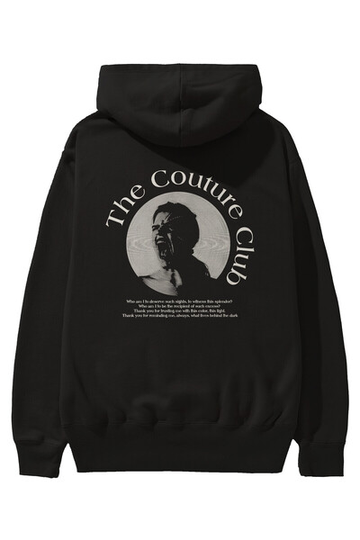 Ankhises Hanorac negru oversize cu glugă cu imprimeu la spate The Couture Clu...