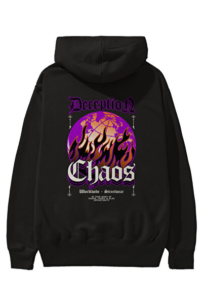 Ankhises Deception Chaos Чорна оверсайз-худі з капюшоном і принтом на спині д...