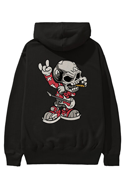 Ankhises Skull Rockstar Back Štampano Crna Oversize kroj Sa kapuljačom Dukser...