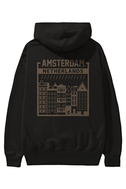 Ankhises Amsterdam Back Štampano Crna Oversize kroj Sa kapuljačom Dukserica M...