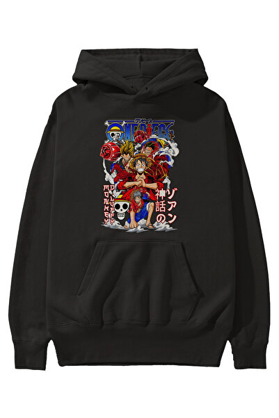 Ankhises MONKEY D. LUFF-ONE PIECE 2 Anime Front Štampano Crna majica sa kapul...