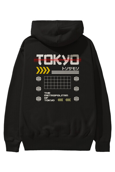 Ankhises Metropolitan of Tokyo Back Štampano Black Oversize kroj Sa kapuljačo...