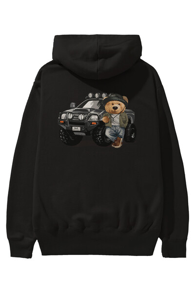 Ankhises Teddy Bear Off Road Imprimat Spate Negru Oversize Glugă Hanorac Bărb...