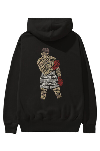 Ankhises The Champ Muhammad Ali Світшот з капюшоном, чорний, оверсайз, з прин...