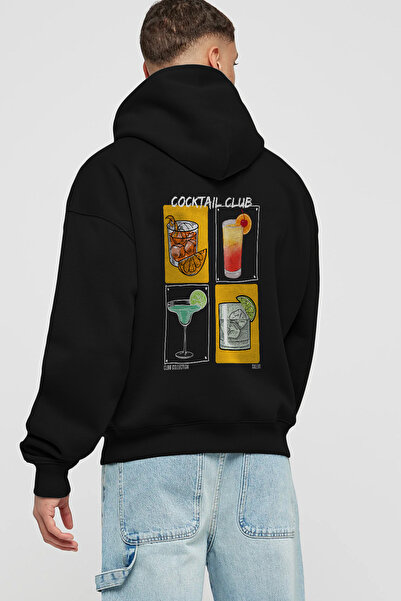 Ankhises Hanorac negru cu glugă supradimensionat Cocktail Club cu imprimeu pe...