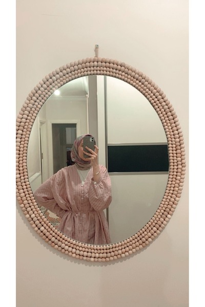 BOHEM Oval ahşap boncuklu ayna byz 50x40 cm