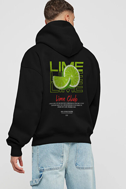 Ankhises هودي أسود كبير الحجم مطبوع عليه "ليمون كوكتيل" للرجال والنساء