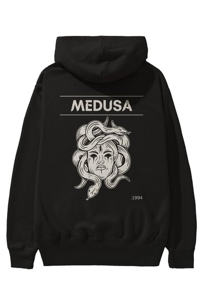 Ankhises Medusa Back Printed Black Oversize Hooded Sweatshirt Men Women