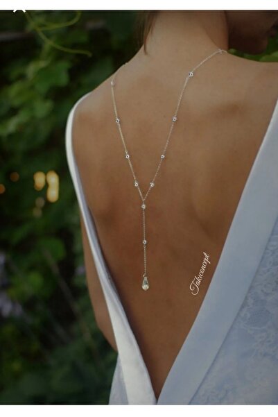 TakıConcept Inci Detaylı Kristal Uzantılı Sırt Kolyesi Vücut Aksesuarı