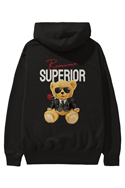 Ankhises Teddy Bear Romance Superior Back Štampano Crna Oversize kroj Sa kapu...