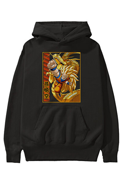 Ankhises DragonBall Goku Anime Μπροστινό εμπριμέ μαύρο φούτερ με κουκούλα Ove...