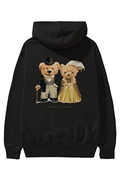 Ankhises سويت شيرت بقلنسوة أسود كبير الحجم مطبوع عليه صورة تيدي بير للرجال وا...