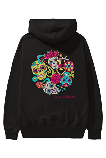 Ankhises Dia de los Muertos Πίσω εμπριμέ Μαύρο Φούτερ με κουκούλα μεγάλου μεγ...