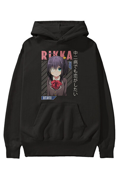 Ankhises Рика Таканаши 9 Аниме отпред Принтиран черен суичър с качулка, голям...