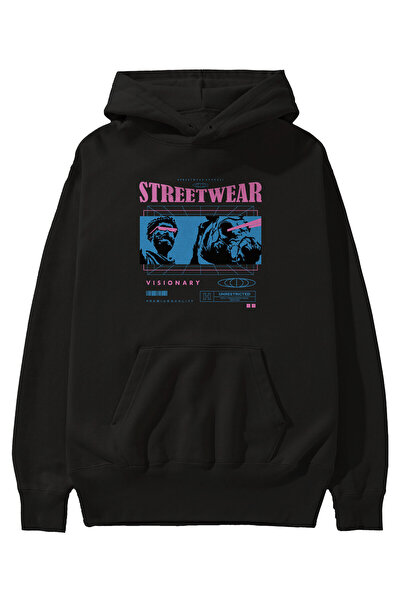 Ankhises Streetwear Visionary μπροστινό εμπριμέ μαύρο φούτερ με κουκούλα Over...