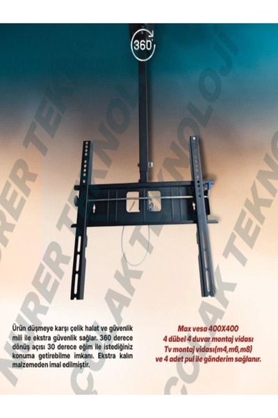 Genel Markalar Next 65" Inç - 165 Ekran  Uyumlu  Tv- Lcd-led-monitör Televizyon Hareketli Tavan Askı Aparatı