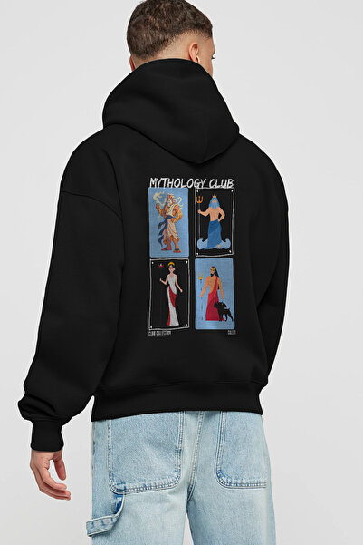 Ankhises Hanorac negru cu glugă supradimensionat cu imprimeu pe spate Mytholo...