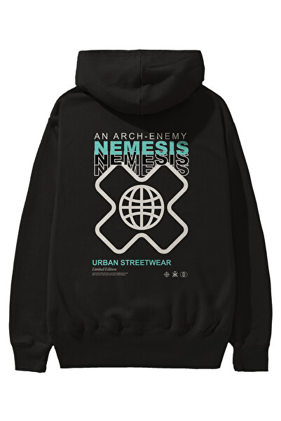 Ankhises Nemesis Urban Чорний оверсайз-светр з капюшоном і принтом на спині д...