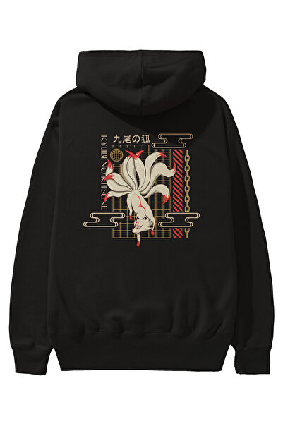 Ankhises Kyubi No Kitsune Back Štampano Crna Oversize kroj Sa kapuljačom Duks...