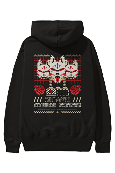 Ankhises Kitsune japanska maska Arka Štampano crna Oversize kroj Sa kapuljačo...