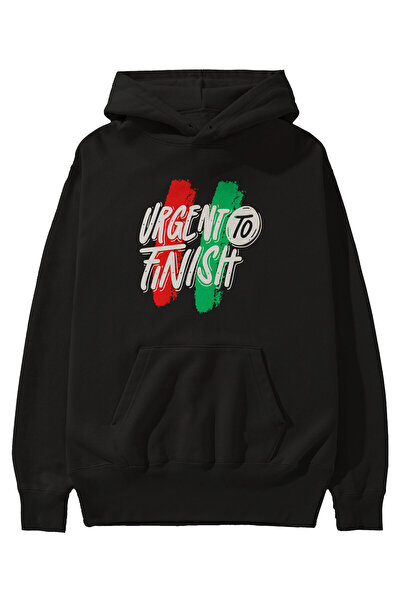 Ankhises Urgent To Finish Hanorac negru cu glugă oversize pentru bărbați și f...