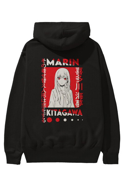 Ankhises MARIN KITAGAWA Anime Arka Baskılı Siyah Oversize Kapüşonlu Sweatshir...