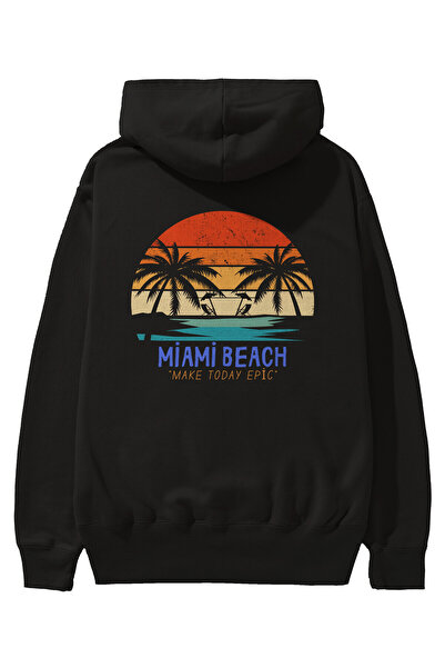 Ankhises Miami Beach Written Back Štampano Crna Oversize kroj Sa kapuljačom D...