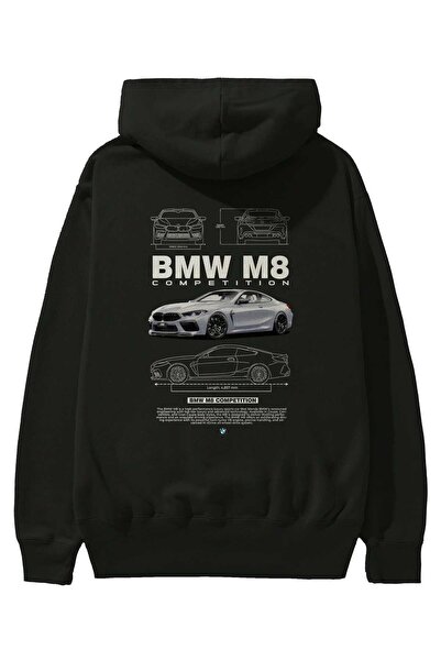 Ankhises Bmw M8 Back Printed Black Oversize Hooded Sweatshirt Men Women
