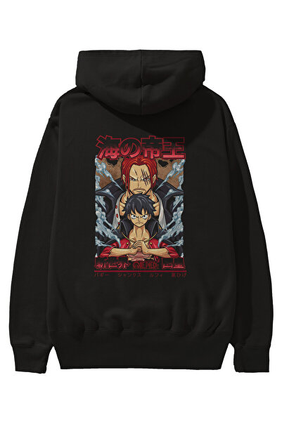 Ankhises MONKEY D. LUFFY i SHANKS Anime Back Štampano Crna Oversize kroj Sa k...