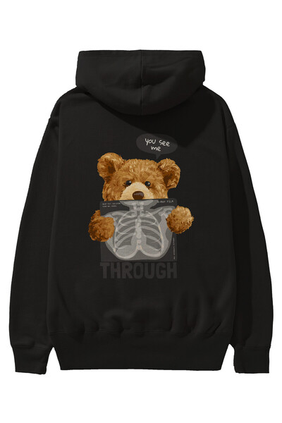 Ankhises Teddy Bear Trough Back Štampano Crna Oversize kroj Sa kapuljačom Duk...