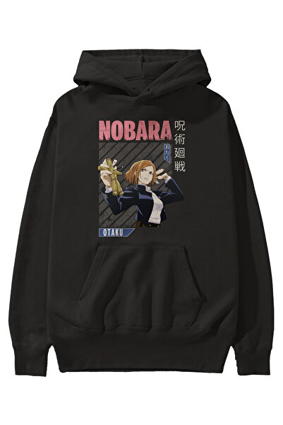 Ankhises Nobara Kugisaki 6 Hanorac negru cu glugă cu imprimeu în față Anime Hanorac supradimensionat cu glugă Bărbați Femei