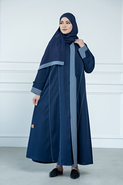 LAVİNİA Women's abaya from Lavinia, with colorful stripes, crepe fabric, half-cloche