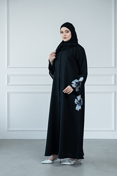 LAVİNİA Lavinia women's abaya with rose embroidery, crepe miniature fabric
