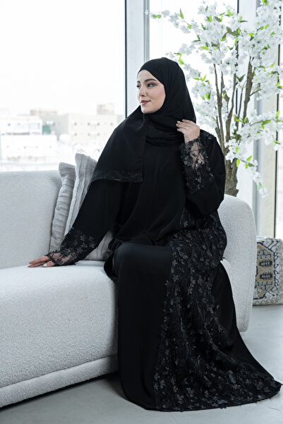 LAVİNİA Lavinia women's abaya, embroidered with Internet fabric, with tulle sides