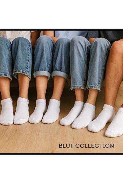 BULUT COLLECTION Унисекс комплект ластични бели чорапи с квадратна шарка от 5 части
