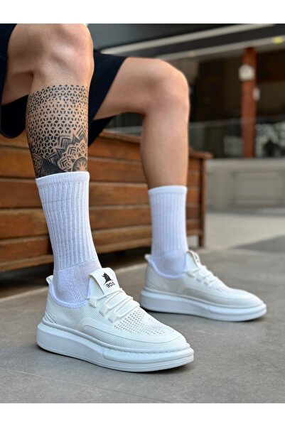 pabucmarketi Lace Detailed Knitwear Men's Sports Shoes White (White Sole)