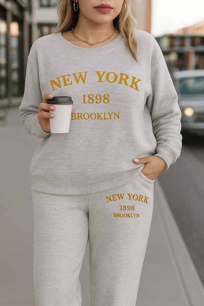 mercoledi Kadın Baskılı Alt Üst Eşofman Takımı Oversize Kapüşonlu