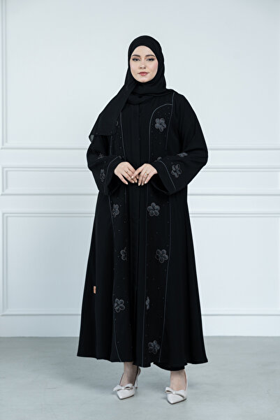 LAVİNİA Lavinia women's abaya embroidered with roses, royal fabric