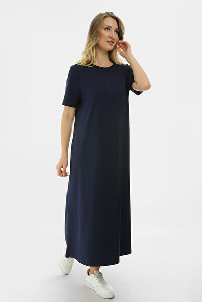 Almila Μοντέλο 2029 Γυναικείο μάξι χτενισμένο βαμβακερό φόρεμα - κοντομάνικο