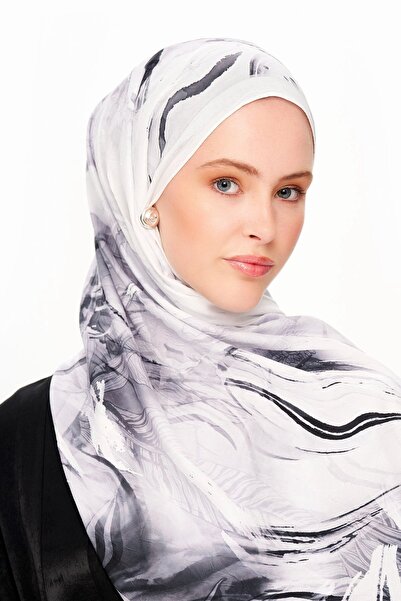 MOISCARF Florence Dream Zero Weight Patterned Shawl White