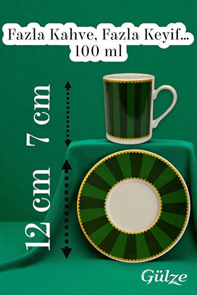 GÜLZE 2 Kişilik (4 Parça) ZÜMRÜT Model Özel Tasarım Lüks Kahve Fincan Takımı (Saf Porselen)